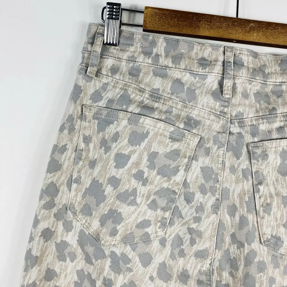 Ann Taylor LOFT Kick Crop Jeans 6 28 Animal Print 5-Pocket Frayed Hem Leopard